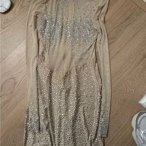 Sheer Rhinestone Embellished Dress